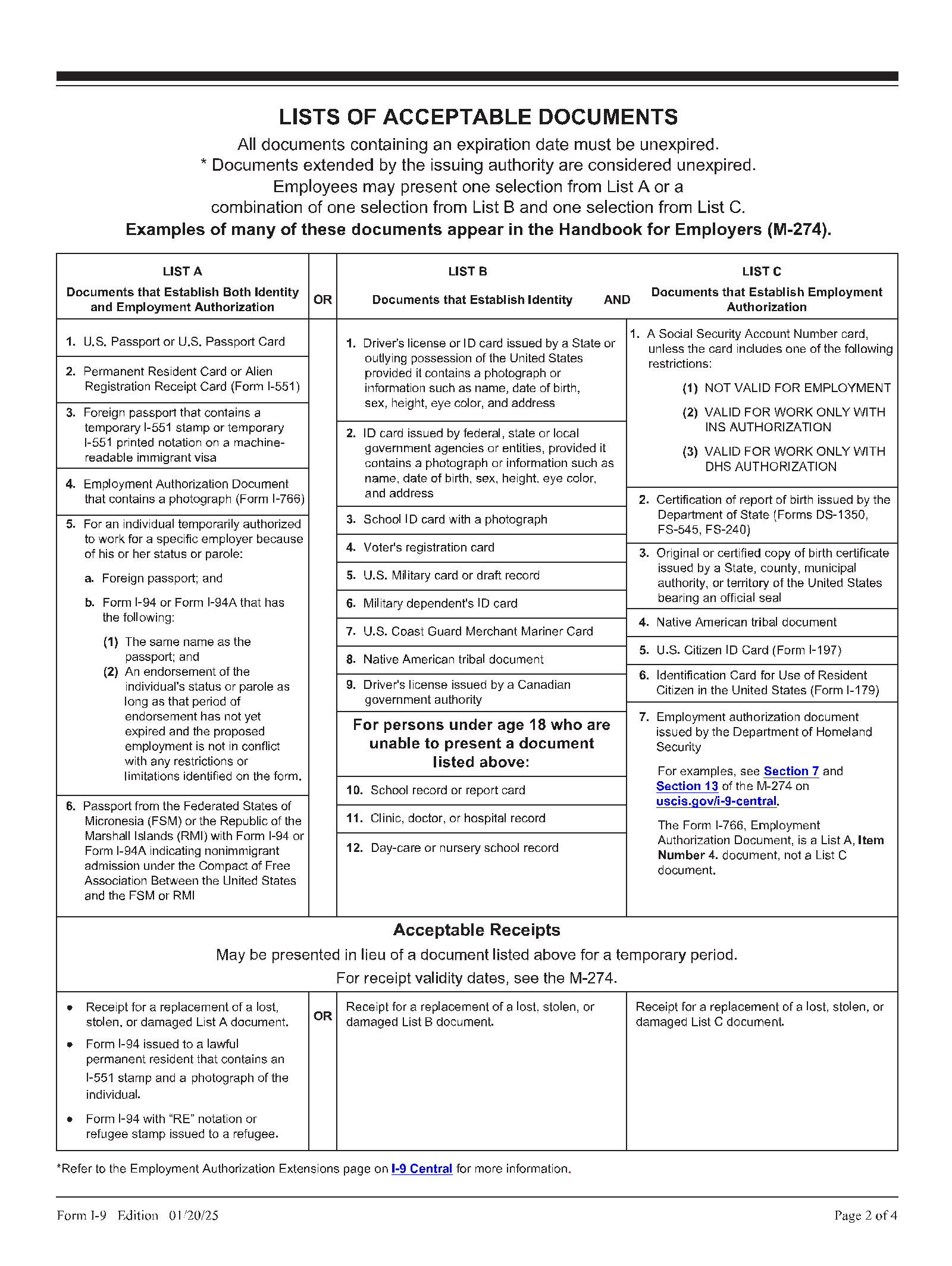 Form I-9, Employment Eligibility Acceptable Documents I9 Sample Documentation